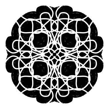 Mandala boyalı cam linocut stilinde siyah simetrik bir element. vektör ögesi