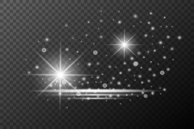 Işık efekti, izole edilmiş şeffaf beyaz patlama toz bulutu çizgisi güneş patlaması parıltısı yıldız spot ışığı, vektör özel efekt