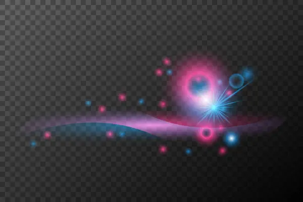 Işık efekti, pembe mavi izole alev patlaması, parlak toz çizgisi, güneş ışığı, neon ışığı, vektör etkisi.