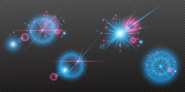 Işık efektlerini ayarlayın. Pembe mavi izole alev patlaması. Toz çizgisi.