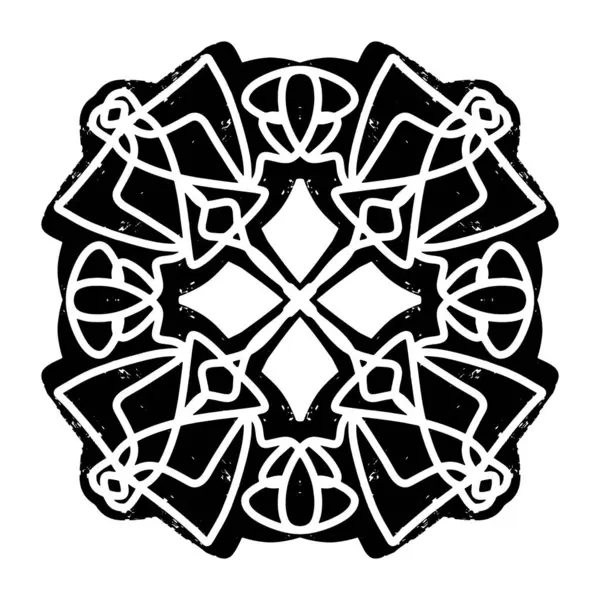 Mandala boyalı cam linocut stilinde siyah simetrik bir element. vektör ögesi