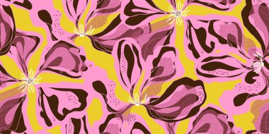 Soyut fantezi çiçekleri karman çorman Asya motifleri vektörsüz çakışan desen uyumluluğu