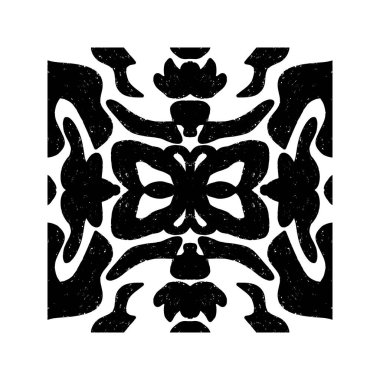 Karmaşık Siyah Simetrik Döşeme Grunge dokusu. Biçimlendirilmiş doku süsü, fayans şekilleri vektör ögesi