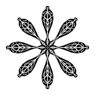 Linocut tarzında açık iş kar taneleri, dantel halk motifleri İskandinav tarzı, vektör izole öge