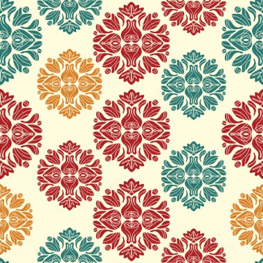 Linocut biçim vektöründe simetrik grunge deseni ile klasik retro desen