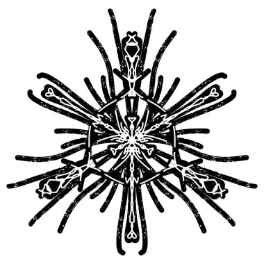 Linocut stilinde desenli siyah simetrik element. vektör ögesi