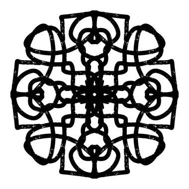 Mandala boyalı cam linocut stilinde siyah simetrik bir element. vektör ögesi