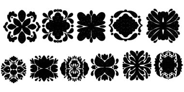 Set of Patterns symmetrical texture imprint black element vector tile pattern clipart