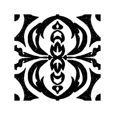 Intricate Black Symmetrical Shape Tile Grunge Texture. Stylized texture ornament, tile shapes vector element clipart