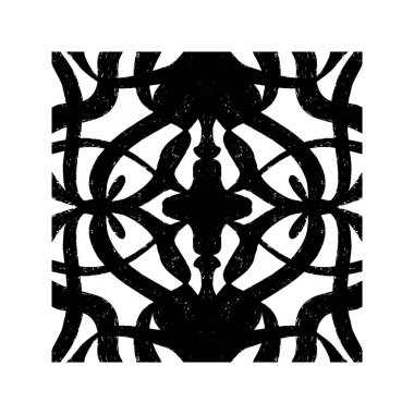 Karmaşık Siyah Simetrik Döşeme Grunge dokusu. Biçimlendirilmiş doku süsü, fayans şekilleri vektör ögesi