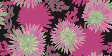 Chrysanthemums Asters Abstract fantasy flowers variegated ornament Asian motifs vector seamless overlapping pattern rapport clipart