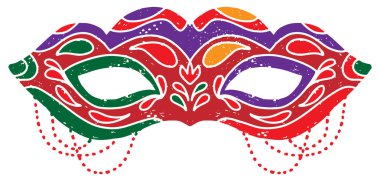 Eskimiş desenli renkli karnaval maskesi. Maskeli balonun, tatilin, gizemin ve gizemciliğin sembolü. Tasarım, tatil, karnavallar ve temalı etkinlikler için elverişli.