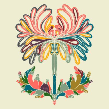 Retro Doku Etnik Halk Sanatı Linocut Soyut Stili, fantezi rengi. Poster, kartpostal. vektör ögesi