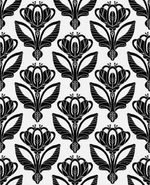 Dekoratif çiçekler ve folklorik sanat tarzında yapraklarla kusursuz çiçek deseni. Geleneksel motiflerden esinlenilmiş klasik süsleme baskısı. Tekstil, duvar kâğıtları ve kırtasiye malzemeleri için mükemmel..
