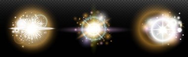 Şeffaf bir arkaplanda parlayan ve parlayan bir ışık efekti. Sihir, gökkuşağı parıltısı, parlayan ışık, yıldızlar, tasarım için optik alevler, fotomontaj, yeni yıl ve tatil projeleri.