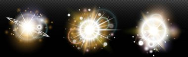 Şeffaf bir arkaplanda parlayan ve parlayan bir ışık efekti. Sihir, gökkuşağı parıltısı, parlayan ışık, yıldızlar, tasarım için optik alevler, fotomontaj, yeni yıl ve tatil projeleri.