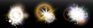Şeffaf bir arkaplanda parlayan ve parlayan bir ışık efekti. Sihir, gökkuşağı parıltısı, parlayan ışık, yıldızlar, tasarım için optik alevler, fotomontaj, yeni yıl ve tatil projeleri.