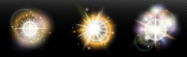 Şeffaf bir arkaplanda parlayan ve parlayan bir ışık efekti. Sihir, gökkuşağı parıltısı, parlayan ışık, yıldızlar, tasarım için optik alevler, fotomontaj, yeni yıl ve tatil projeleri.