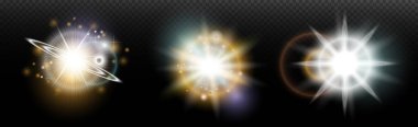 Şeffaf bir arkaplanda parlayan ve parlayan bir ışık efekti. Sihir, gökkuşağı parıltısı, parlayan ışık, yıldızlar, tasarım için optik alevler, fotomontaj, yeni yıl ve tatil projeleri.