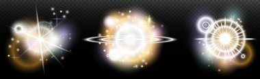 Şeffaf bir arkaplanda parlayan ve parlayan bir ışık efekti. Sihir, gökkuşağı parıltısı, parlayan ışık, yıldızlar, tasarım için optik alevler, fotomontaj, yeni yıl ve tatil projeleri.