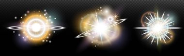 Şeffaf bir arkaplanda parlayan ve parlayan bir ışık efekti. Sihir, gökkuşağı parıltısı, parlayan ışık, yıldızlar, tasarım için optik alevler, fotomontaj, yeni yıl ve tatil projeleri.