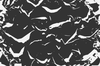 Yıkım efektli soyut arkaplan dokusu, mürekkep lekeleri, grunge. Tehlike örtüsü, kaba, kirli duvar konsepti. Siyah, gri. Yıpranmış, yıpranmış, yıpranmış. Vektör arkaplanı