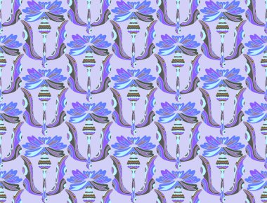 Knapweed. Dekoratif çiçekler ve folklorik sanat tarzında yapraklarla kusursuz çiçek deseni. Geleneksel motiflerden esinlenilmiş klasik süsleme baskısı. Tekstil, duvar kağıdı ve kırtasiye için ideal.