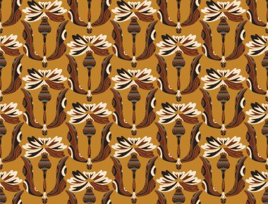 Knapweed. Dekoratif çiçekler ve folklorik sanat tarzında yapraklarla kusursuz çiçek deseni. Geleneksel motiflerden esinlenilmiş klasik süsleme baskısı. Tekstil, duvar kağıdı ve kırtasiye için ideal.