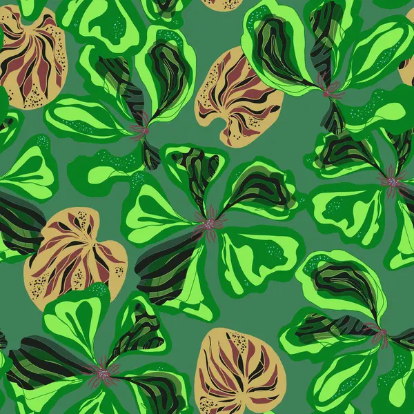 Soyut fantezi çiçekleri karman çorman Asya motifleri vektörsüz çakışan desen uyumluluğu