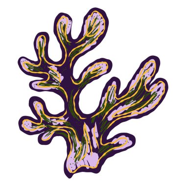 Yosun mercanları stilize edilmiş teknikle. Deniz dünyası, doku kalem darbeleri. Vektör ögesi