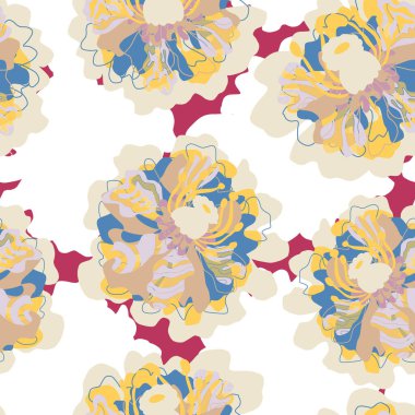 Soyut fantezi çiçekleri karman çorman Asya motifleri vektörsüz çakışan desen uyumluluğu