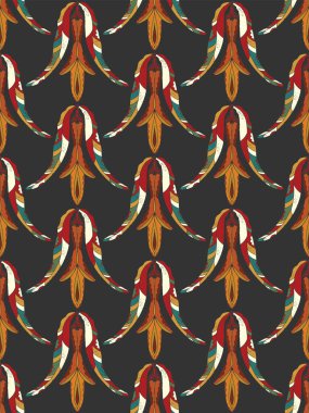 Dekoratif çiçekler ve folklorik sanat tarzında yapraklarla kusursuz çiçek deseni. Geleneksel motiflerden esinlenilmiş klasik süsleme baskısı. Tekstil, duvar kâğıtları ve kırtasiye malzemeleri için mükemmel..