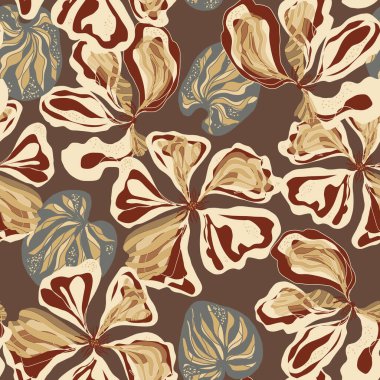 Soyut fantezi çiçekleri karman çorman Asya motifleri vektörsüz çakışan desen uyumluluğu