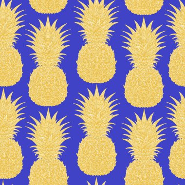 Klasik eskiz tarzında kusursuz el yapımı ananas deseni. Tropikal ve Akdeniz atmosferi. Tekstil, duvar kağıdı, ambalaj, ev dekorasyonu ve yüzey tasarımı için mükemmel..