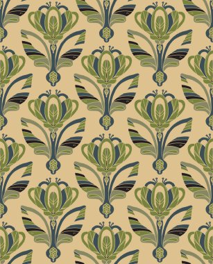 Dekoratif çiçekler ve folklorik sanat tarzında yapraklarla kusursuz çiçek deseni. Geleneksel motiflerden esinlenilmiş klasik süsleme baskısı. Tekstil, duvar kâğıtları ve kırtasiye malzemeleri için mükemmel..