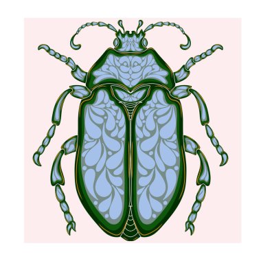 Doğadan esinlenmiş, karmaşık Art Nouveau desenli bir böceğin dekoratif çizimi..