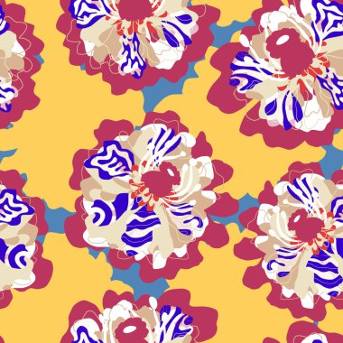 Soyut fantezi çiçekleri karman çorman Asya motifleri vektörsüz çakışan desen uyumluluğu