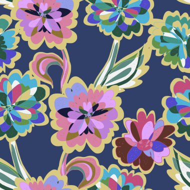 Soyut fantezi sanrısal çiçek vektörü, kusursuz desenli duvar kağıdı arka planı