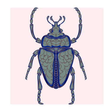 Doğadan esinlenmiş, karmaşık Art Nouveau desenli bir böceğin dekoratif çizimi..