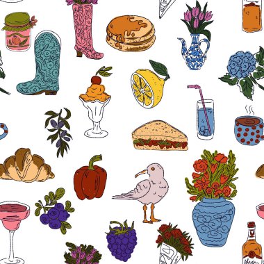 Dolce Vita koleksiyonu, Akdeniz yaşam tarzından esinlenerek canlı renk aksanlarına sahip tuhaf, pürüzsüz bir desen. El çizimi çizim biçimi