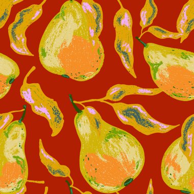 Şekillendirilmiş armutlar ve akan yapraklardan oluşan kusursuz bir desen. Sanatsal doku ve kalın şekiller onu tekstil, ambalaj, mutfak dekorasyonu ve mevsimsel tasarım projeleri için harika kılıyor..
