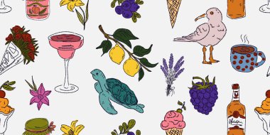 Dolce Vita koleksiyonu, Akdeniz yaşam tarzından esinlenerek canlı renk aksanlarına sahip tuhaf, pürüzsüz bir desen. El çizimi çizim biçimi