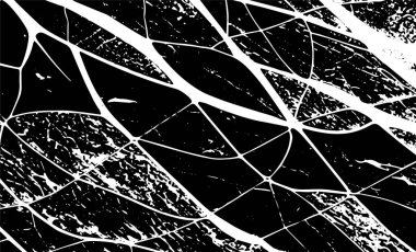 Grunge iç içe geçmiş doku, iplikler, çizgiler, tel, damarlar, monokrom. Grunge eski detaylı siyah beyaz doku. Vektör arkaplan