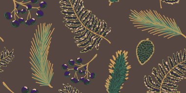 Dikensiz bitki deseni. Botanik stili el yapımı doğa motifleri, bitkiler. Kumaş baskısı, duvar kağıdı ve yüzey