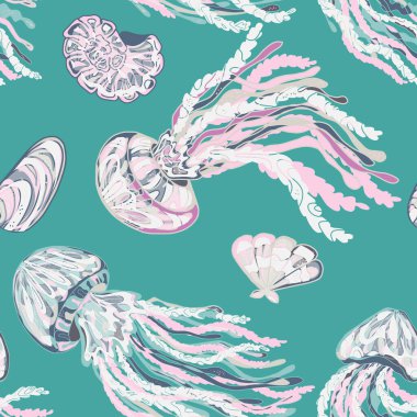 Deniz hayvanları kusursuz bir yol izlerler. Parlak zarif renkli desenli denizanası.