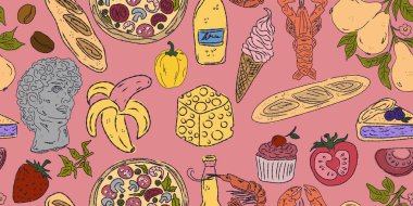 Dolce Vita koleksiyonu, Akdeniz yaşam tarzından esinlenerek canlı renk aksanlarına sahip tuhaf, pürüzsüz bir desen. El çizimi çizim biçimi