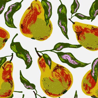 Şekillendirilmiş armutlar ve akan yapraklardan oluşan kusursuz bir desen. Sanatsal doku ve kalın şekiller onu tekstil, ambalaj, mutfak dekorasyonu ve mevsimsel tasarım projeleri için harika kılıyor..