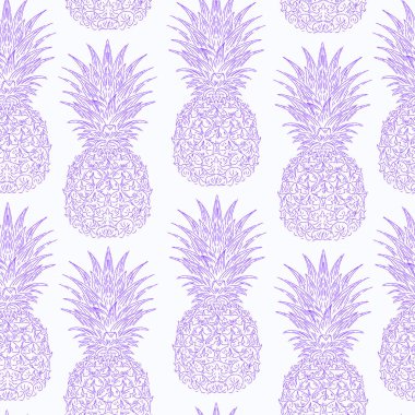 Klasik eskiz tarzında kusursuz el yapımı ananas deseni. Tropikal ve Akdeniz atmosferi. Tekstil, duvar kağıdı, ambalaj, ev dekorasyonu ve yüzey tasarımı için mükemmel..