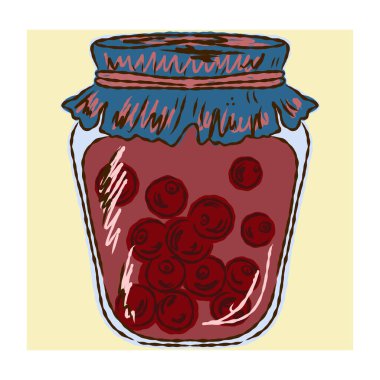 El yapımı meyve ve sebzeli kavanoz. Sonbahar hasat konsepti yarım yamalak vektör tarzında. Mevsimlik yemek çizimleri, yemek tarifleri ve rahat mutfak tasarımları için mükemmel.