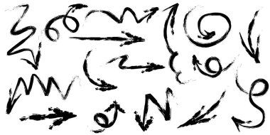 Fırça darbesi şeklinde siyah oklar. Tasarım, sunumlar, posterler, grafikler, dekor ve yaratıcı projeler için sanatsal unsurlar